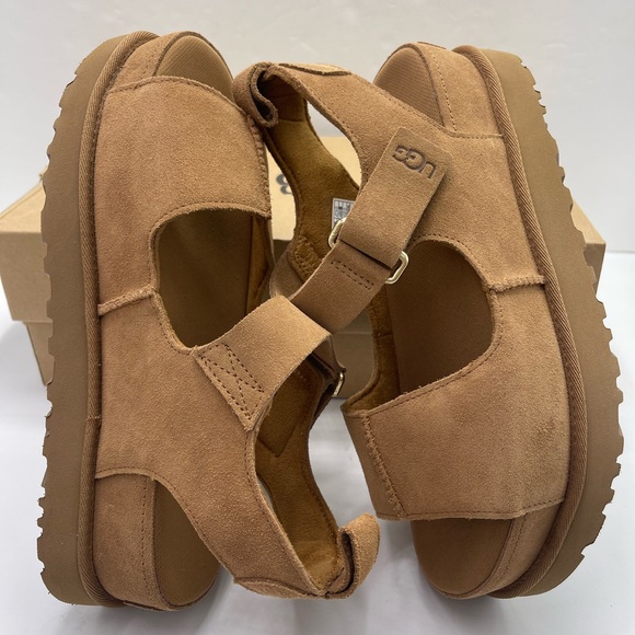UGG GOLDENSTAR WMNS 10 HI Platform Sandals Chestnut Suede - Picture 9 of 16